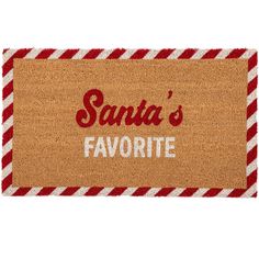 santa's favorite door mat with red and white stripes