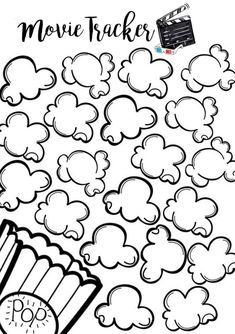 a black and white drawing of a popcorn with speech bubbles above it that says i can write sight words