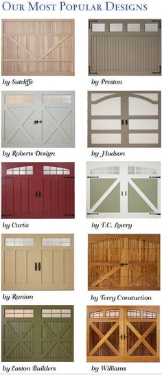 the different types of garage doors and their names are shown on this page, which is also