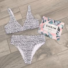 Black And White Sexy Bikini. High Waisted Bottom With Plunge Bikini Top. New With Bag And Protective Lining In Bikini Plaid Bikinis, Sequin Decor, Swimsuit Set, High Waist Bottoms, Bathing Suits, Black White, High Waisted, Black And White, Collage