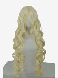 Blonde Hair High Ponytail, Platinum Blonde Wig, Long Layers With Bangs, Long Blonde Wig, Blonde Layers, How To Cut Bangs, Caramel Blonde, Green Wig, Long Curly Wig