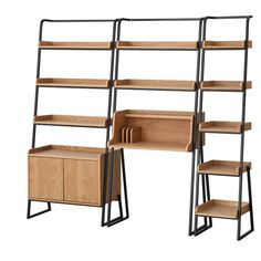 a book shelf with shelves and drawers