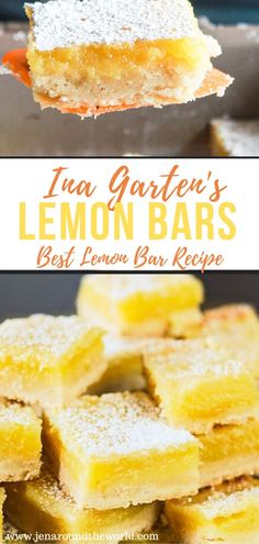 lemon bars are stacked on top of each other