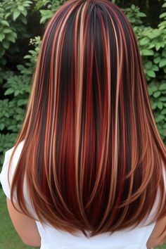 Red With Brown Hair, Black Women With Brown Hair, Brown Red And Blonde Hair, Autumn Hair Styles, Hair Color Trend 2024, Hair Color Ideas For Fall, Autumn Brown Hair, Brown Hair With Blonde And Red Highlight, Haircolor 2024 Women