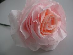 a pink flower with white tissue paper on it