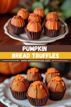 pumpkin bread truffles on a white plate