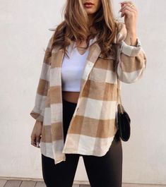 brown checked shacket beige and khaki checker shacket jacket oversized flannel shirt jacket for women spring outfit #springoutfit #springclothes #shacket #checker #checked #shacket