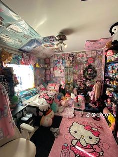 a room filled with lots of hello kitty decorations