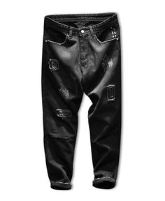 Letter Paint Zip Fly Jeans - Black - 3980082612 Size 32 Harem Jeans, Men's Bottoms, Cheap Mens Fashion, Mens Clothes, Pencil Pants, Tapered Jeans, Jeans Black, Online Clothing Stores, Long Pants