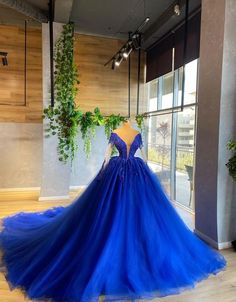 Long Sleeve Ball Gown For Quinceanera And Prom Season, Long Sleeve Tulle Ball Gown For Prom, Long Sleeve Tulle Ball Gown With Sweep Train, Long Sleeve Prom Ball Gown With Sweep Train, Blue Long Sleeve Ball Gown For Prom, Long Sleeve Blue Ball Gown For Prom, Royal Blue Tulle Ball Gown For Quinceanera, Royal Blue Tulle Ball Gown For Prom, Royal Blue Tulle Gown For Prom