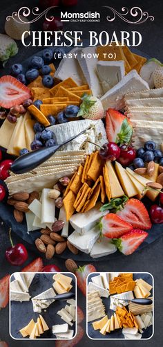 This stunning holiday cheese board is a feast for the eyes and the palate, featuring an array of hard and soft cheeses, crisp crackers, fresh fruit, and festive nuts—perfect for celebrating the season in style!