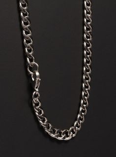 For the minimalist man, a sleek and modern stainless steel curb chain necklace without a pendant. Part of of our WATERPROOF COLLECTION: https://etsy.me/3xCErtp Stainless Steel Curb Chain Necklace for Men Chain Width: 7mm Clasp: Lobster. Material: Stainless steel Note: model is wearing 20 inch chain. You can check our more customizable pieces in our shop and don't forget to connect with us :) weareallsmith.etsy.com or on Instagram: http://instagram.com/weareallsmith (@weareallsmith) Message us if Silver Stainless Steel Cuban Link Necklace For Everyday, Everyday Silver Cuban Link Necklace In Stainless Steel, Modern Stainless Steel Cuban Link Chain Necklace, Modern Stainless Steel Curb Chain Necklace, Classic Cuban Link Stainless Steel Necklace, Silver Stainless Steel Cuban Link Necklace For Gift, Modern Silver Cuban Link Necklace As Gift, Modern Silver Cuban Link Necklace Gift, White Gold Cuban Link Stainless Steel Necklace