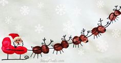 a drawing of santa claus on a sleigh with reindeers