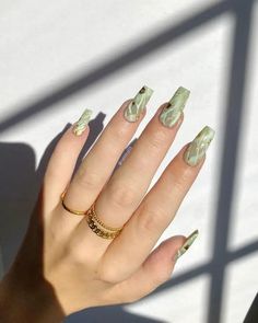 Nails Sage Green, Green Marble Nails, Sage Green Nails, Nail Designs For Fall, Green Nail Designs