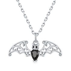 PRICES MAY VARY. ❣DESIGN❣ Silver Bat Necklace - Bat represents protection and Halloween, bat could protect people and block all bad things, with hollow pattern wings designed, it's so mysterious and special. Absolutely an elegant and gorgeous women necklace jewelry gift for your best friend, sister, daughter or a special treat for yourself on any Festival and Anniversary. ❣MATERIAL❣ 100% 925 Sterling Silver, Lead-Free & Nickel-Free, Hypoallergenic and Safety for sensitive skins, Silver Bat Neckl Halloween Clavicle Chain Jewelry Gift, Halloween Gift Clavicle Chain Jewelry, Sterling Silver Jewelry For Halloween Party, Black Sterling Silver Necklace For Halloween, Halloween Sterling Silver Pendant Necklace, Gothic Sterling Silver Necklaces For Parties, Sterling Silver Necklaces For Halloween Gift, Halloween Jewelry With Adjustable Chain Gift, Elegant Sterling Silver Halloween Necklace