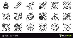 the space icons are drawn in black and white