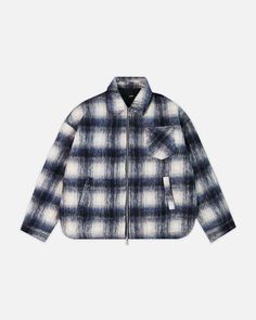 The Flannel Zip Overshirt brings together timeless workwear style and contemporary functionality. Featuring a premium wool plaid exterior, this overshirt offers a bold yet classic look. The interior is lined with quilted fabric, providing both warmth and comfort. Designed with a modern cropped, boxy silhouette, it delivers a fresh take on traditional flannel. Wool Exterior Quilted Polyester Lining Oversized Boxy Fit, Slightly Cropped Two-Way Zipper Closure Classic Winter Flannel Outerwear, Fall Flannel Outerwear For Streetwear, Winter Blue Flannel Outerwear, Flannel Outerwear For Fall Streetwear, Plaid Flannel Outerwear For Streetwear, Workwear Style, Quilted Fabric, Workwear Fashion, Wool Plaid