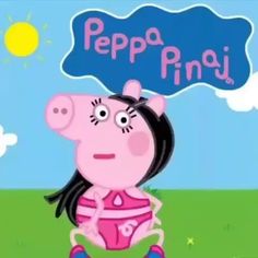 peppa pig is sitting in the grass with a sign above his head that says peppa