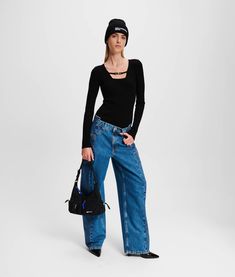 Relax in style with these deconstructed denim pants from KARL LAGERFELD JEANS. Featuring a mid-rise waist and K-initial embroidery, they encapsulate a youthful, fashion-forward vibe. Deconstructed Denim, Baggy Jeans For Women, Baggy Jean, Jean Boyfriend, Timeless Dress, Blouse Jeans, Sleepwear & Loungewear, Jeans For Women, Relaxed Fit Jeans