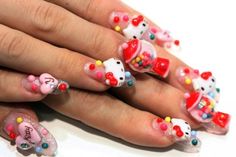 Hello Kitty Nail Art, Kitty Nail Art, Hello Kitty Nail, Hello Kitty Nails Art, Kitty Nail, Crazy Nail Designs, 9 Lives, 3d Nail Art Designs, Kitty Nails