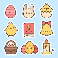 some cute stickers that are on the back of a car or truck, including an egg and other items