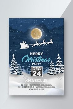 a merry christmas party flyer with santa on his sleigh