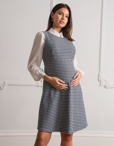 Office appropriate & ideal for layering, Seraphine's Stretch Tweed Maternity Pinafore Dress is a multi-season, maternity workwear staple. Maternity Corporate Wear, Sleeveless Tweed Dress For Fall Workwear, Sleeveless Tweed Dress For Work In Fall, Fall Sleeveless Tweed Work Dress, Pregnant Office Outfit, Pregnancy Outfits Dressy, Maternity Work Outfit, Maternity Office Wear, Maternity Workwear