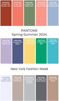 the pantone spring - summer color scheme for new york fashion week, with all colors in