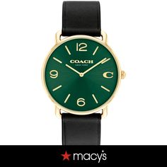 in stock Classic Green Leather Watch Accessories, Coach Analog Watch For Formal Occasions, Coach Analog Watches For Formal Occasions, Black Leather Watch For Work, Black Leather Watches For Work, Formal Analog Coach Watch, Green Leather Analog Watch, Classic Green Watch With Leather Strap, Modern Green Leather Watches