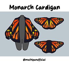 Monarch Butterfly Crochet Blanket, Moth Cardigan Pattern, Moth Cardigan Crochet, Crochet Monarch Butterfly Free Pattern, Butterfly Cardigan Crochet, Crochet Moth Cardigan, Insect Clothes, Moth Clothes, Monarch Butterfly Dress