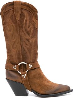 SUEDEOILBRUSHEDRUSTYBROWN SONORA SUEDE TEXAN BOOTS Texan Boots, Western Logo, Brown Boots Women, Ring Belt, Chic Heels, Debossed Logo, Slip On Boots, Louis Vuitton Shoulder Bag, High Heel Boots