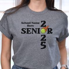 Customized Tennis Senior 2025 T-shirts is the perfect gift for your Class of 2025 Senior!  Customize with your senior's school name! In the personalization box, enter the school name. (Ex: Western Hills High School) This is made with the Bella & Canvas 3001 classic unisex jersey short sleeve tee.  It fits like a well-loved favorite, soft cotton and quality print make users fall in love with it over and over again. These t-shirts have-ribbed knit collars to bolster shaping. The shoulders have tap School Spirit T-shirt With Team Name For School Events, Customizable Crew Neck T-shirt For School Events, Sporty School T-shirt With Name Print, Sporty T-shirt With Name Print For School, Crew Neck T-shirt With Name Print For School Events, Customizable School Spirit T-shirt For College Events, Class Of 2025, Tennis Shirt, Tennis Team