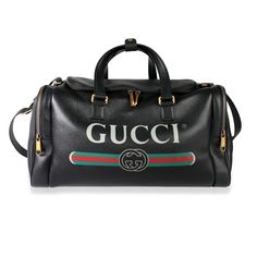 Gucci Black Grained Calfskin Logo Print Duffle Bag 0.5lb Gucci Gucci Black, Calf Skin, Duffle Bag, Bag Lady, Gucci, Shoulder Bag, ? Logo, Black