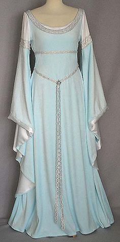 Medieval style gown in light blue velvet and bright grey satin with silver details. Gorgeous, I'd like to marry in a gown like that. Medieval Gown, Medieval Clothes, Century Dress, Medieval Style, Old Dresses, Medieval Clothing, Medieval Dress, فستان سهرة, Medieval Fashion