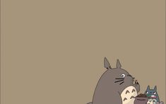 totoro and cat eating food in front of a brown background with the caption,