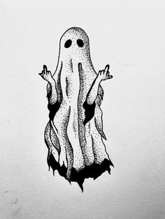 a black and white drawing of a ghost