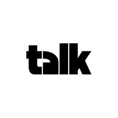 a black and white logo with the word talk written in large letters on top of it