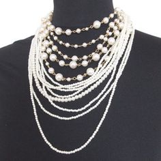 Elegant Pearl Necklace For Layering, Elegant Pearl Necklace For Layering With Round Beads, White Double Strand Clavicle Chain Jewelry, Classic Multi-strand Pearl White Necklaces, Classic Pearl White Multi-strand Necklaces, Classic Multi-strand Pearl White Necklace, Elegant White Beaded Chain Necklace, Elegant White Round Beads Chain Necklace, Elegant White Chain Necklace With Round Beads