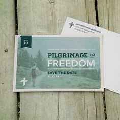 an image of a postcard with the message pilgrimmage to freedom save the date