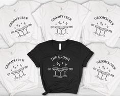 the grooms crew t - shirts are available in white, black and grey colors