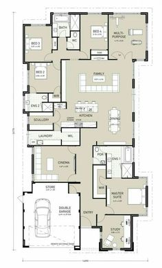 the floor plan for a two story house with three car garages and an attached living area