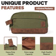 Functional Toiletry Bag (Green exterior with vegan leather and gold zippers) With 5 compartment design (3 inside and 2 outside), Onyx Outfitters toiletry bag would be a great travel accessory for any trip you are on! The travel bags unique design, water resistant material, extra compartments, and handle make you travel effortlessly with all your toiletries in one travel bag. 9.5 x 5 x 3 inch (closed) Contains 5 separate compartments for easy organization of travel essentials (shampoo and conditi Rectangular Travel Pouch With Zipper Pocket, Practical Travel Cosmetic Bag With Zipper, Practical Travel Pouch With Zipper Closure, Practical Travel Pouch With Zipper, Practical Rectangular Pouch With Zipper Closure, Practical Rectangular Pouch With Zipper, Canvas Travel Pouch With Zipper, Multifunctional Bags With Zipper Closure For Personal Use, Everyday Use Pouch Case With Zipper Closure