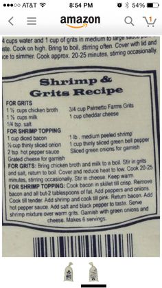 the back side of an amazon gift card for shrimp and grita recipe, with text on it