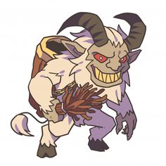 an image of a cartoon character with horns and fangs on it's face, holding a