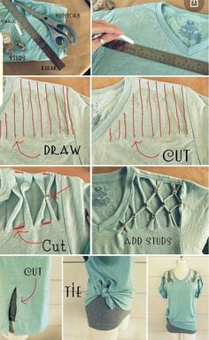 the instructions for how to make an easy t - shirt with laces and scissors