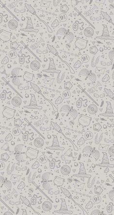 a gray and white wallpaper with lots of different things on it's surface