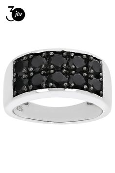 4.00ctw Round Black Spinel Rhodium Over Sterling Silver Men's Band Ring. Measures approximately .80"L x .43"W. Not sizeable. Finished under gallery. Mens Band Rings, Sterling Silver Mens, Black Spinel, Mens Band, Silver Man, Band Ring, Band Rings, Band, Sterling Silver