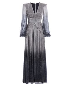 OMBRE LUREX PLUNGE GOWN Silver Dresses, Lurex Fabric, Soiree Dress, Wedge Heel Boots, Button Outfit, Sweaters And Leggings, Scarf Hairstyles, Swimwear Accessories, Sweater Coats