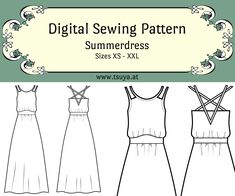 the front and back view of a dress pattern