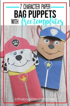 paper bag puppets with free printables to make them look like they are wearing fireman costumes